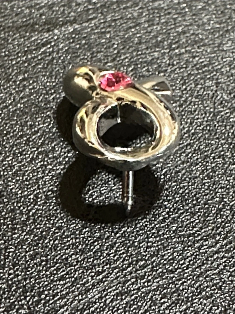 Cookie Lee Silver Tone Ribbon Pink Crystal Lapel Tie Tack